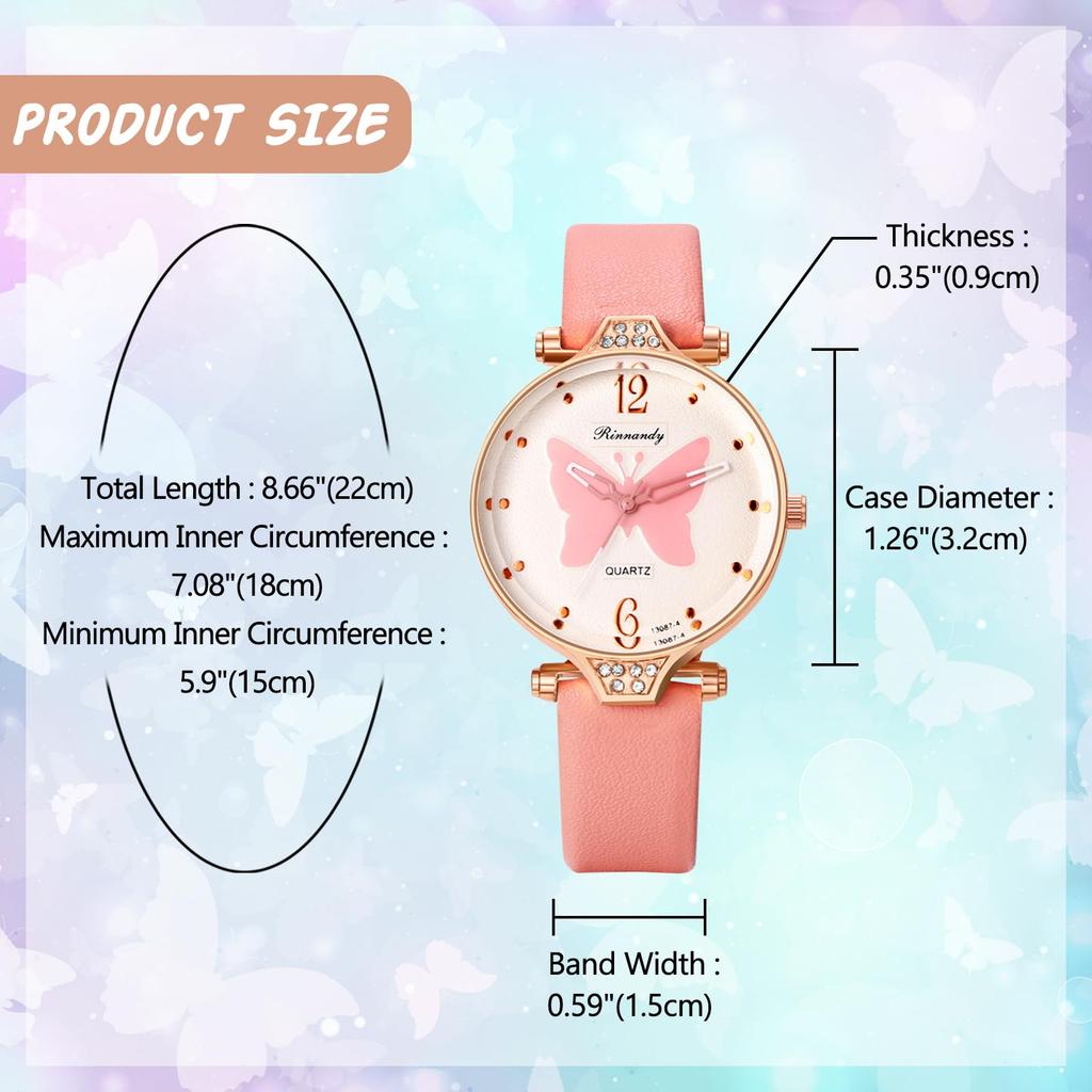Butterfly Watch Cute Waterproof Analog Display Simple Fashion Leather Strap Quartz Watch for Commute School Girls Women Fashion Accessory - Birthday