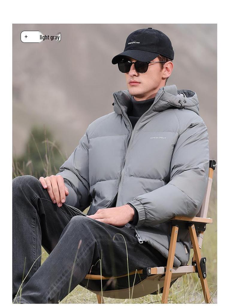 Men's Hooded Down Jacket - Winter 2025 Fashion: Short, Thick, High Loft, Warm Puffer Coat
