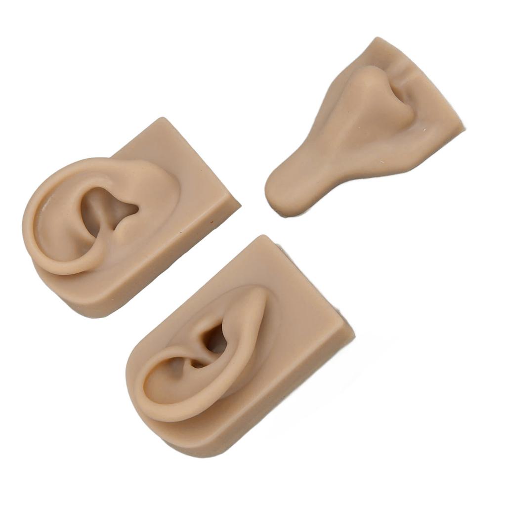 Silicone Piercing Practice Model Simulation Soft Flexible Nose Ears Model for Display Teaching Dark Skin Color