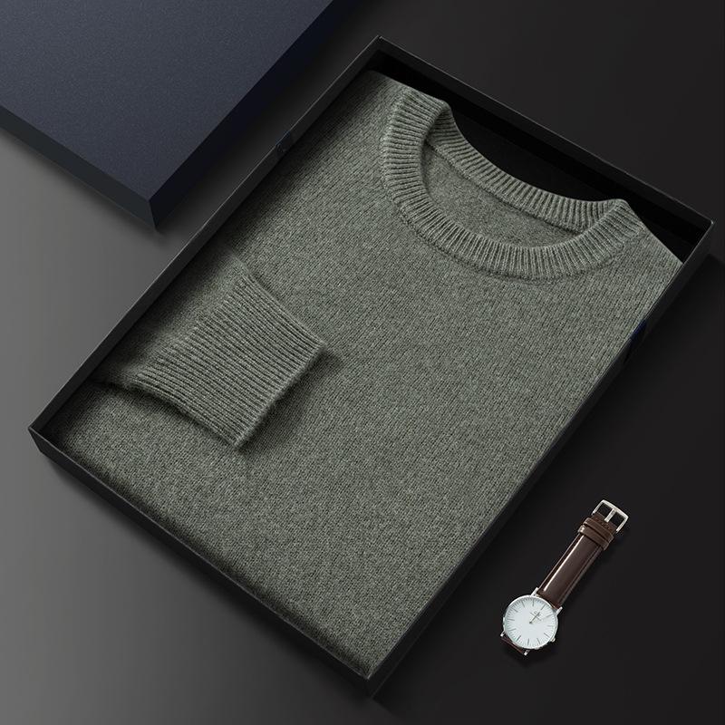 Thickened crew neck cashmere sweater versatile solid color knitted bottomed wool sweater