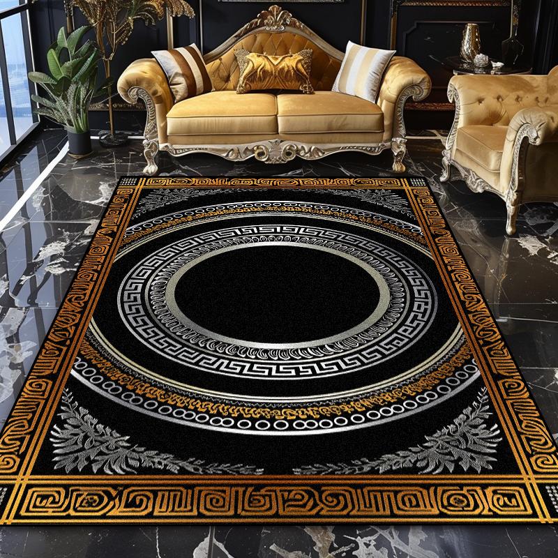 European Luxury Washable Black Large Area Rugs Marble Decoration Home Sofa Living Room Carpet Bedroom Non-slip Plush Floor Mats