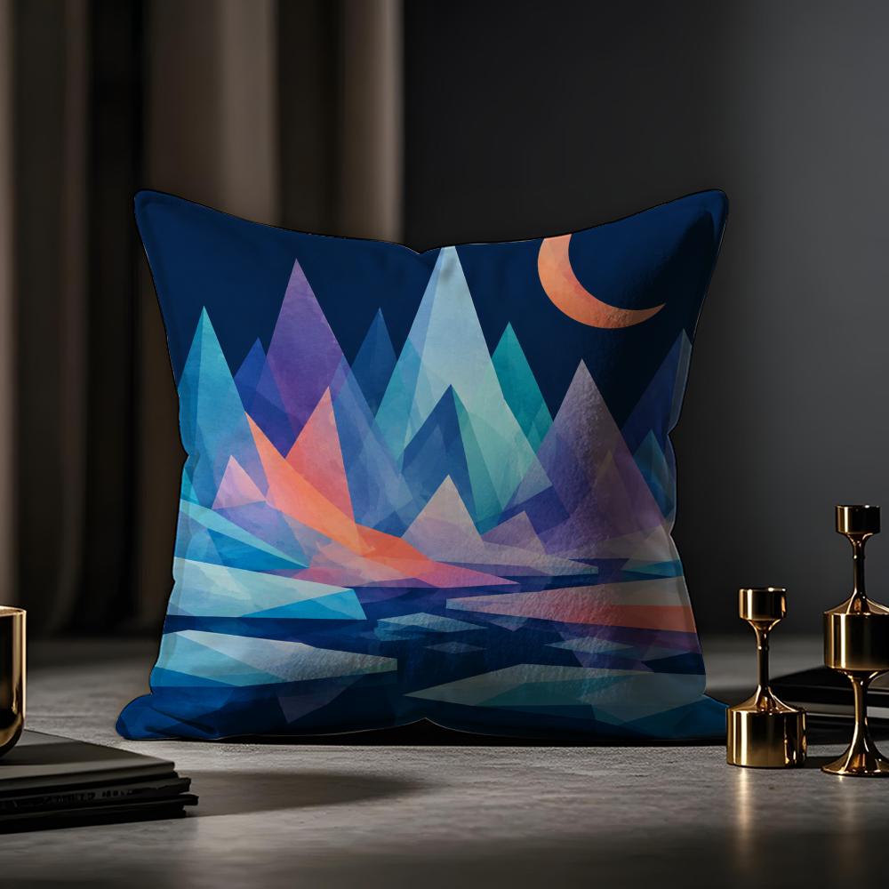 Geometric Landscape Art Cushion Cover Case Antidustmite Pillowcase Invisible Zipper Silky Short Plush Sofa Cushion Cover