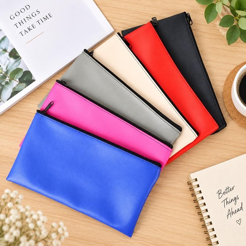 Waterproof Pencil Pouch Faux Leather Bank Deposit Bag Practical Money Cash Case  Office Storage