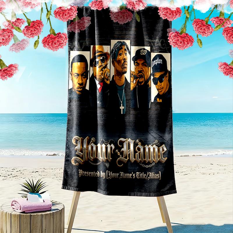 Name Custom Rappers Print Beach Towel, Large Soft Quick Dry Towel for Beach Camping Swimming