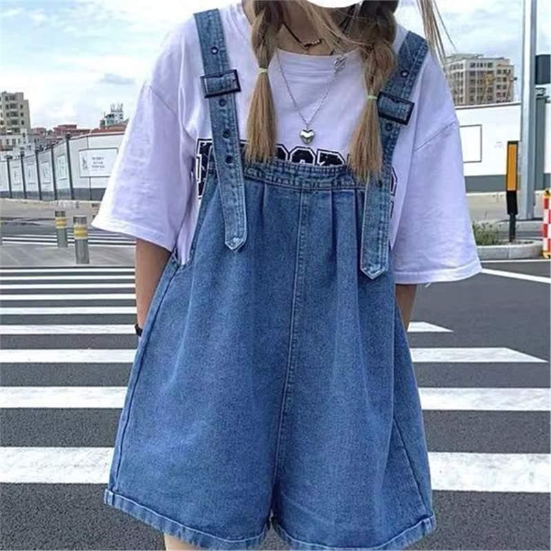 

Women s Summer 2025 Japanese Style Slimming Denim Overalls - Petite, Loose, Trendy Wide Leg Shorts XL
