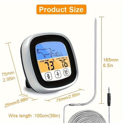 Stor pekskärm digital Kötttermometer-Grill- och köksmattermometer med rostfri sond, timer, alarm och magnetiska monteringsalternativ