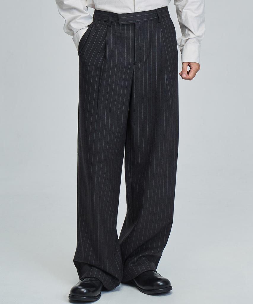 PRAIRIE Striped Wide Slacks (Black)