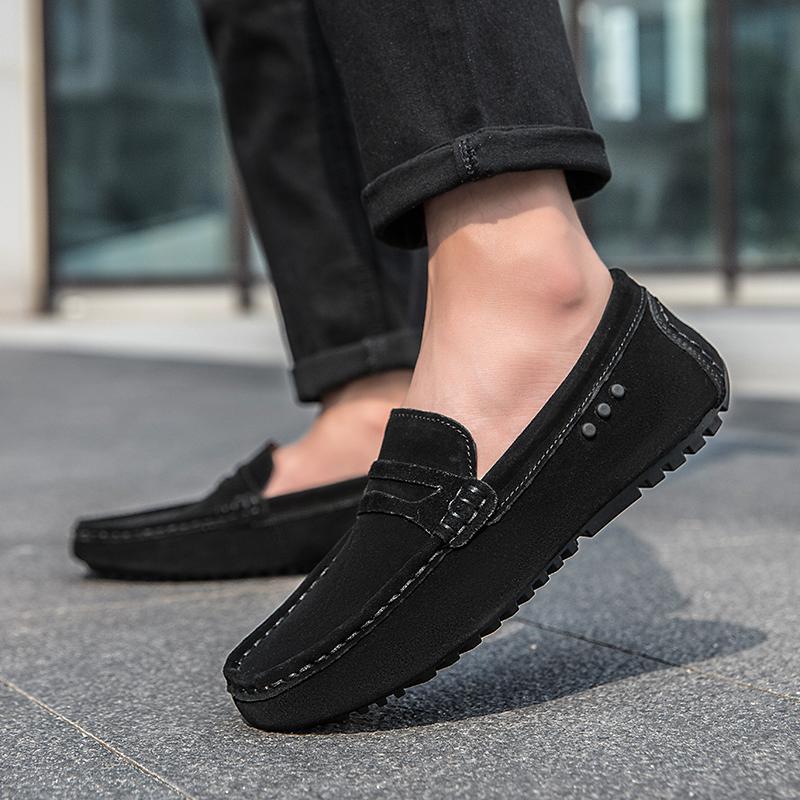 Large Size Lazy Slip-on Business Casual Men Shoes Trendy Driving Shoes Flat Bottom Anti Slip Comfortable Leather Loafers
