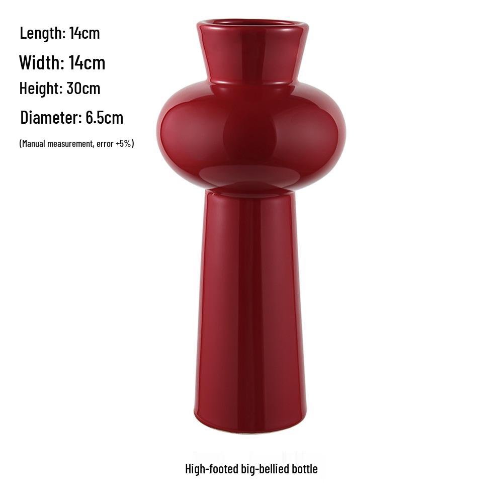 Čínská červená keramická váza ze poloviny století - Novoroční speciální ozdoba pro obývací pokoj nebo svatební aranžmá ze sušených květin