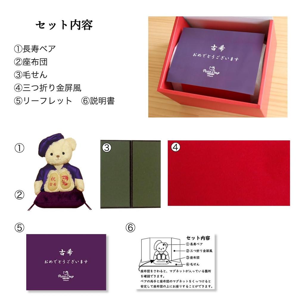 Petit Lou Koki Bear for 70th Birthday Celebration with Gold Folding Screen 12cm Normal
