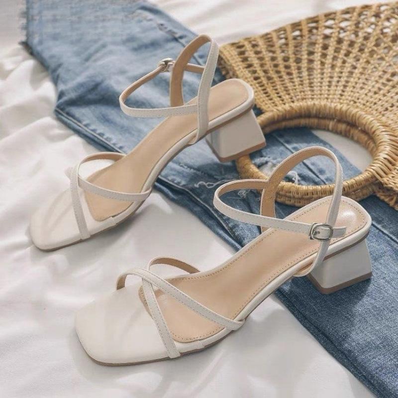 

Summer fashion new lady style simple and versatile one-button thick heel heightening medium heel sandals 40