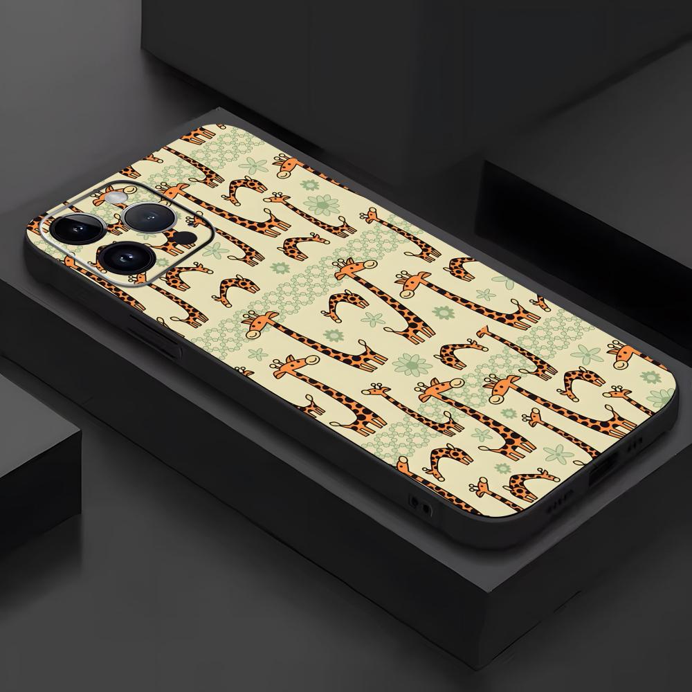 Süßes Giraffen-Handyhülle Für iPhone17 16 16e 15 14 13 12 11 Plus Mini Pro Max Weiche schwarze Stoßfeste Hülle