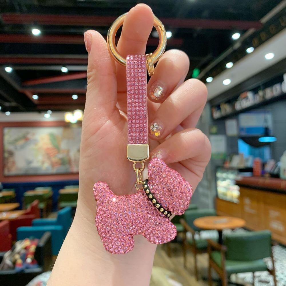 

Korean Crystal Dog Pendant Cartoon Bag Charm Shining Rhinestone Car Keyring Women