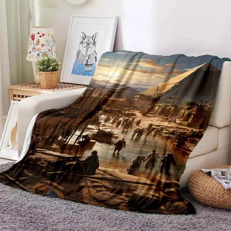 Ancient Egyptian Elements Print Blanket, For Sofa Couch Office Bed Camping , Multi-purpose Gift Blanket For All Season Clear