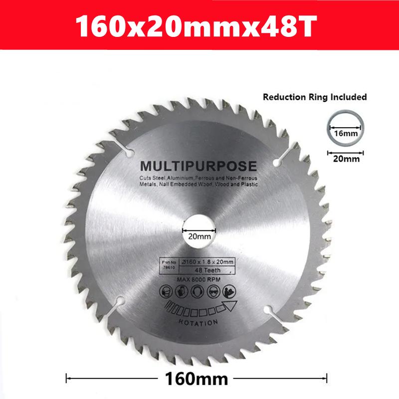TCT 160mm carbide woodworking saw blade 16T/24T/30T/48/60/80T, suitable for multifunctional power tools, wood cutting discs