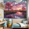 Pink Autumn Sunset Landscape Tapestry 2D Digital Print Polyester Wall Hanging Living Room Bedroom Office Decor with Hooks