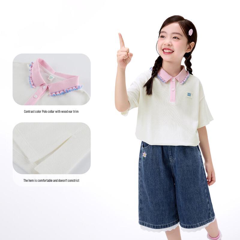 Xiaoyinman Girls' Lace Collar Embroidered Polo T-Shirt