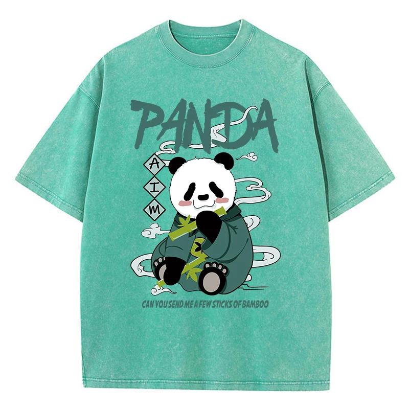 Dámská nadměrná praná trička Kawaii kreslené pandy potištěná trička Zničený kulatý výstřih Bavlněná trička Letní oblečení
