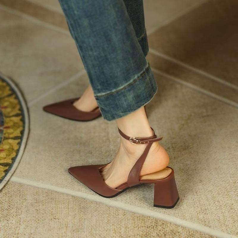 2023 Ladies High Heels Backless Mary Jane Shoes Vintage Style High Heels Elegant Fashion Pointed Women Sandals Shoes for Women