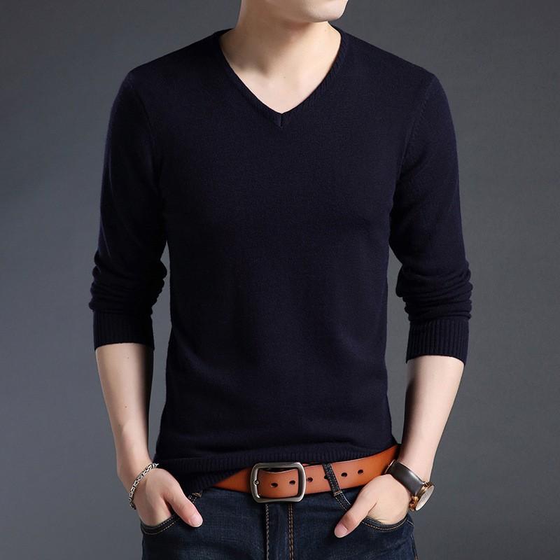 Sweater Men's Bottoming Shirt Thin Solid Color V-neck Knitted Long-sleeved Top Youth Casual Knitted Sweater Autumn