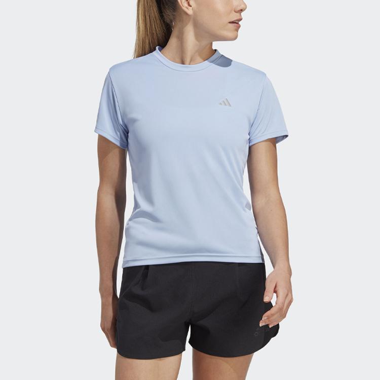 Adidas Run It Solid Logo Crew Neck Short Sleeve T-Shirt Women Tops Light-Blue HZ0108