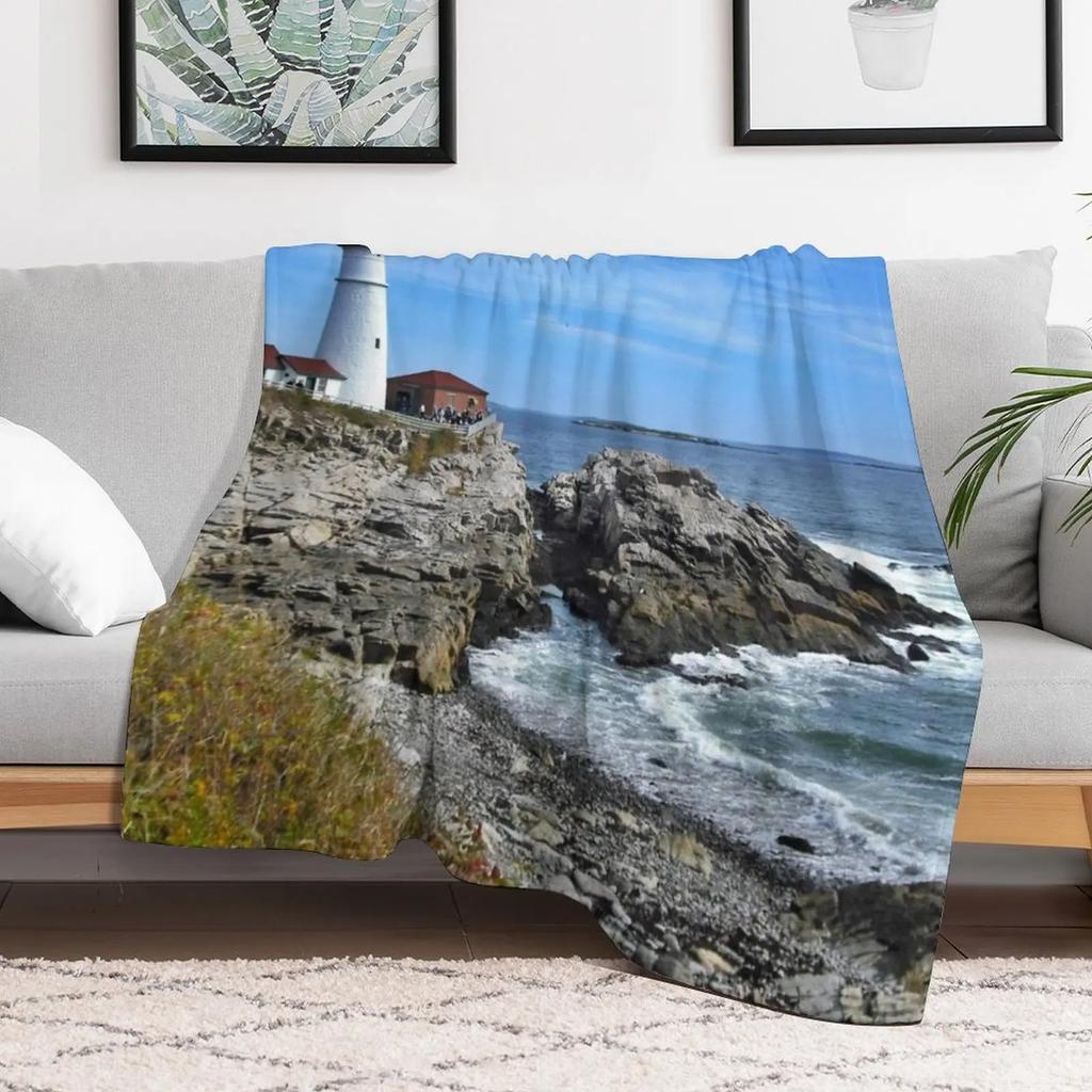 Looking Out To Sea Portland Head Lighthouse Maine Throw Blanket Reusable Durable Soft Blanket for All Seasons
