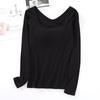 Women's Square Neck Long Sleeve Top with Built-in Bra Pads - Slim Fit for Early Autumn/Spring/Winter