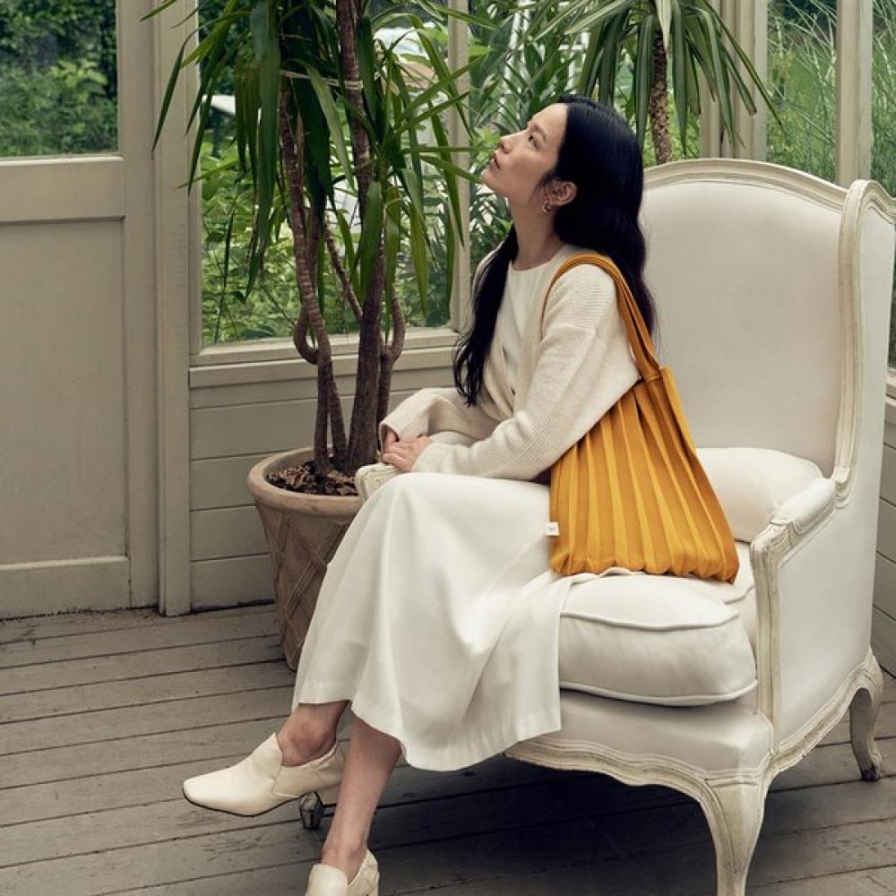 Pleatsmama Shoulder Bag Mustard Jacquard