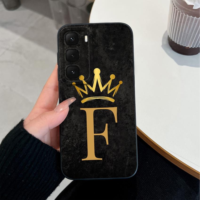 

Чорний корпус для Infinix Hot 60 50 40 Pro 30 Play 60i 50i 40i Чохол для телефону Модна Корона Початкова Літера М яка Оболонка Легкий Матовий Силіконовий Задній Чохол Infinix Hot 60i 5G