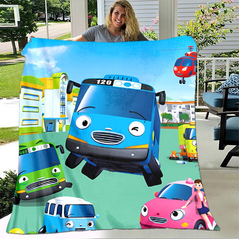 1pz Coperta il piccolo autobus Tayo Design Stampato, Coperta Leggera per Divano, Letto - Morbida e Calda, Regalo per Tutte le Stagioni come Natale, Halloween