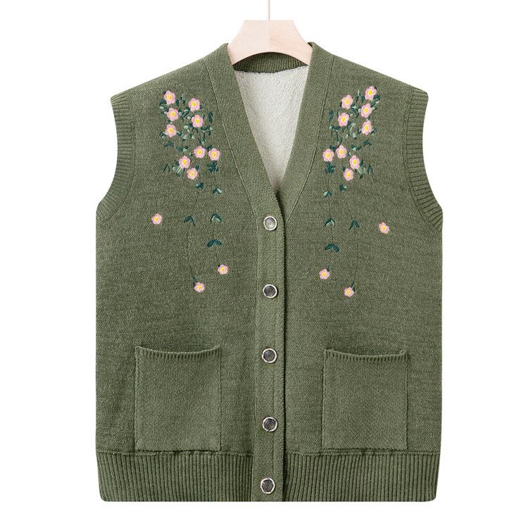 

Fleece-lined Embroidered Vest Women Spring/autumn Mother s Attire Cardigan Jacket L