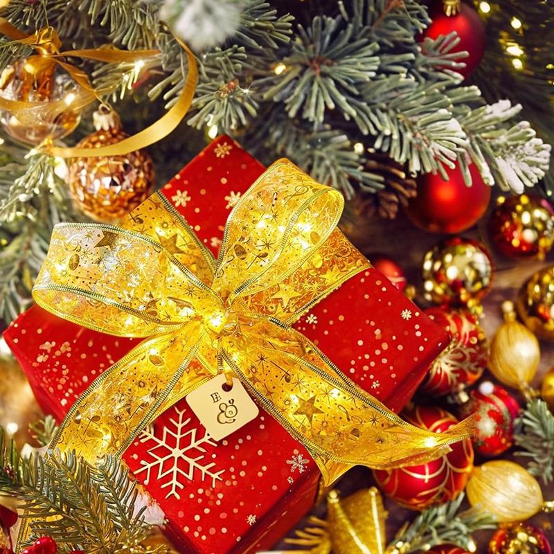 2025 Christmas Tree Ribbon Fairy Lights String Without Battery Merry Christmas for Home Party Christmas Decoration Navidad