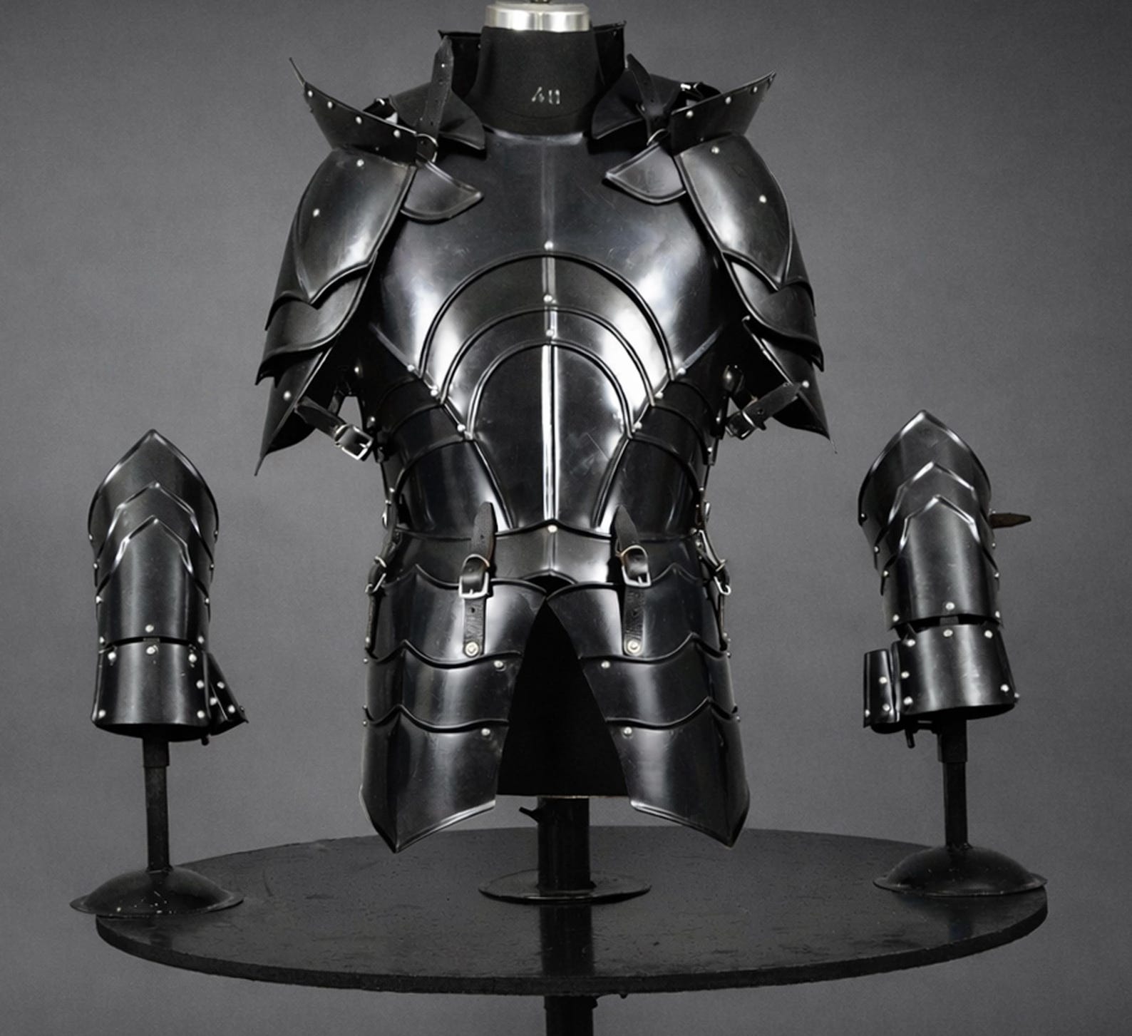 Men s Blackened Knight Armor Set Medieval Steel Cuirass Pauldrons LARP Cosplay Costume