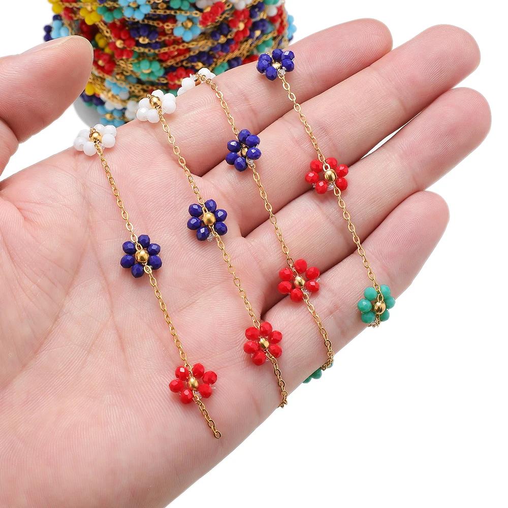1 Meter Stainless Steel Daisy Flower Dainty Satellite Beaded Chains for DIY Jewelry Making Necklace Bracelet Anklets Supplies