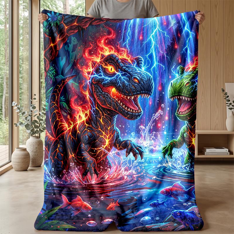 Kitty King On Dino Theme Blanket Lightweight Warm Flannel Blanket Decorative Throw Blanket for Home Decoration