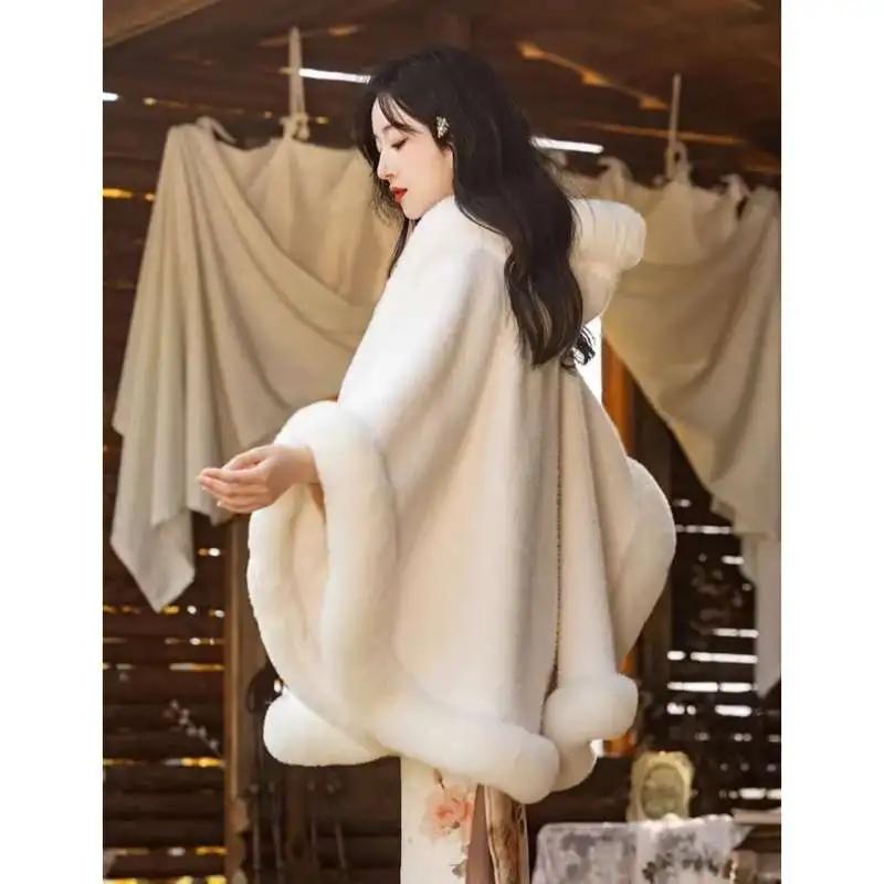 Pelerină Șal Palton Pelerină pentru Femei Guler Mare de Blană Pelerină de Blană Modă Largă Plus Catifea Groasă Iarnă Caldă