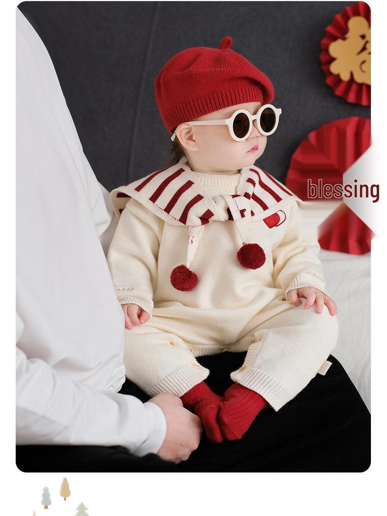 Full Moon Winter Infant Jumpsuit: Cozy 100-Day Outfit for 1-Year-Olds - New Year Visiting and Crawling Clothes for Babies