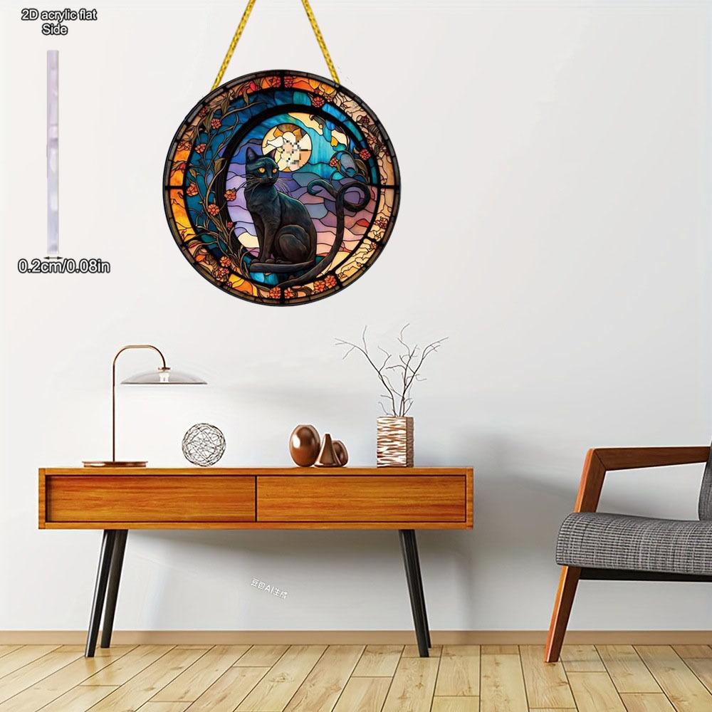 Black Cat Theme Sun Catcher Acrylic Hang Sign, Nurseries, Vintage Home Decor Wall for Bar Kitchen, Restaurant Shop Wall Decor, Garden Decoration, Vint