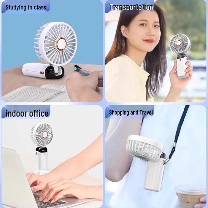 N15 Portable Handheld Fan with Digital Display, Foldable Neck-Hanging Design, Long-Lasting Battery, Includes Aroma Diffuser Lanyard
