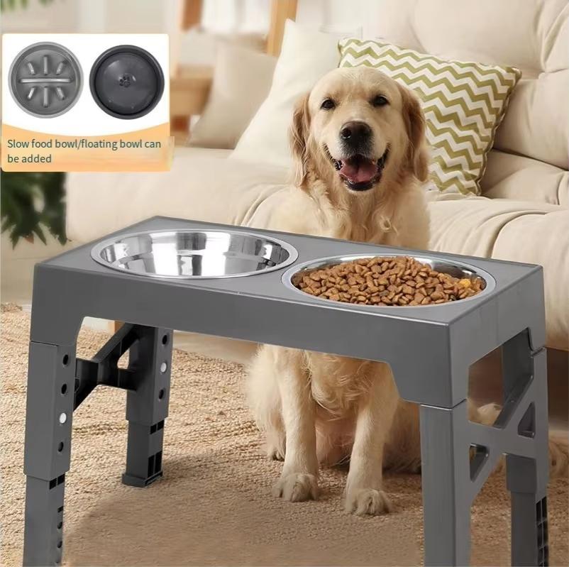 Adjustable Stainless Steel Pet Bowls Lovely Portable Dog Cat Feeders Replaceable Slower Feeder Float Water Bowl Elevated Stand