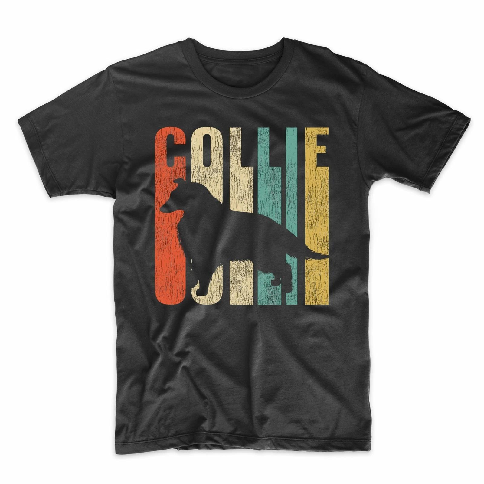 Retro 1970 s Style Collie Dog Silhouette Cracked Distressed T-Shirt XL