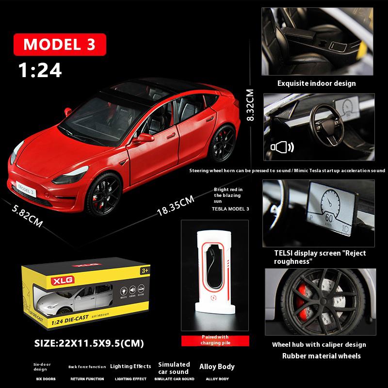 1/24 Tesla Model 3 Alloy Die Cast Car Model Simulation Sound and Light Children's Toy Car Gift Collection Boy Game Vehicle