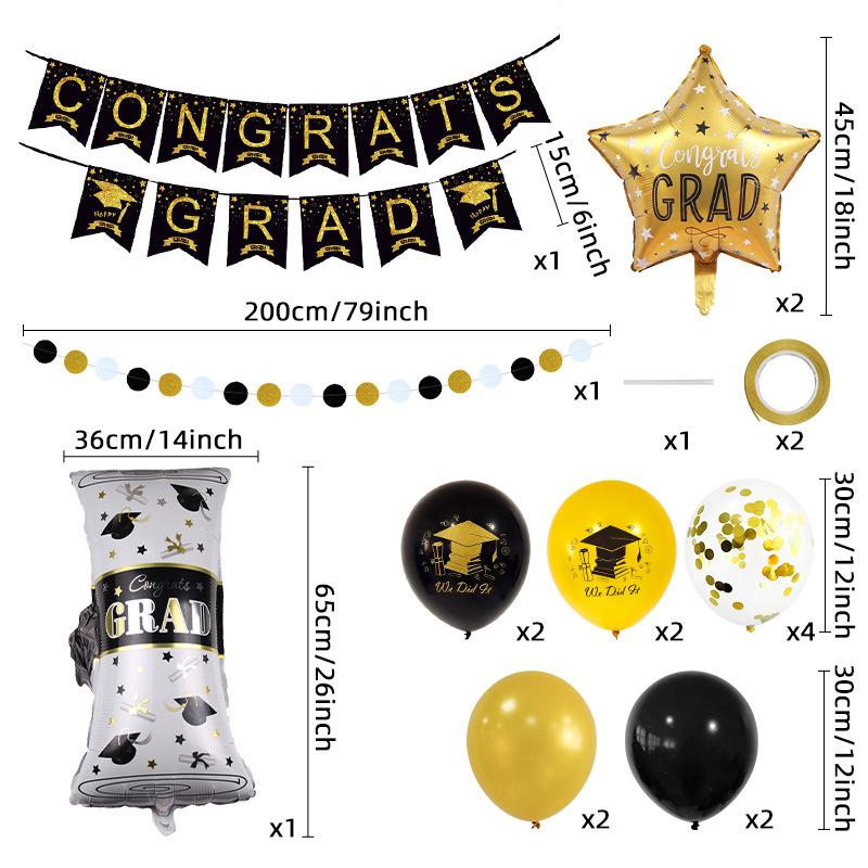 Graduation Ceremony Decoration Scholar Hat Certificate Trophy Graduation Season Theme Flag Birthday Balloon Set