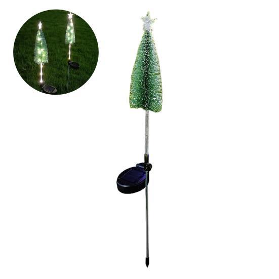 Solar Powered Christmas Tree Lights Outdoor Waterproof LED Lawn Lights with Star Topper Colorful Holiday Garden Decoration for Yard Patio