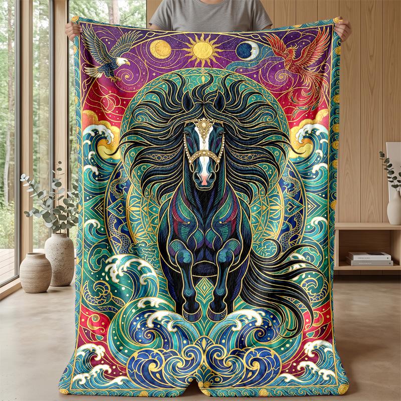 Elegant Horse In Water Theme Blanket Lightweight Warm Flannel Blanket Decorative Throw Blanket for Home Decoration