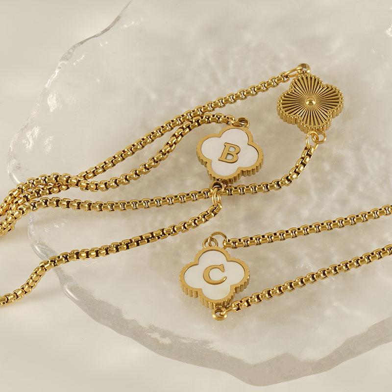 Elegant Stainless Steel Four-Leaf Clover Letter Bracelet - High-End Versatile Design