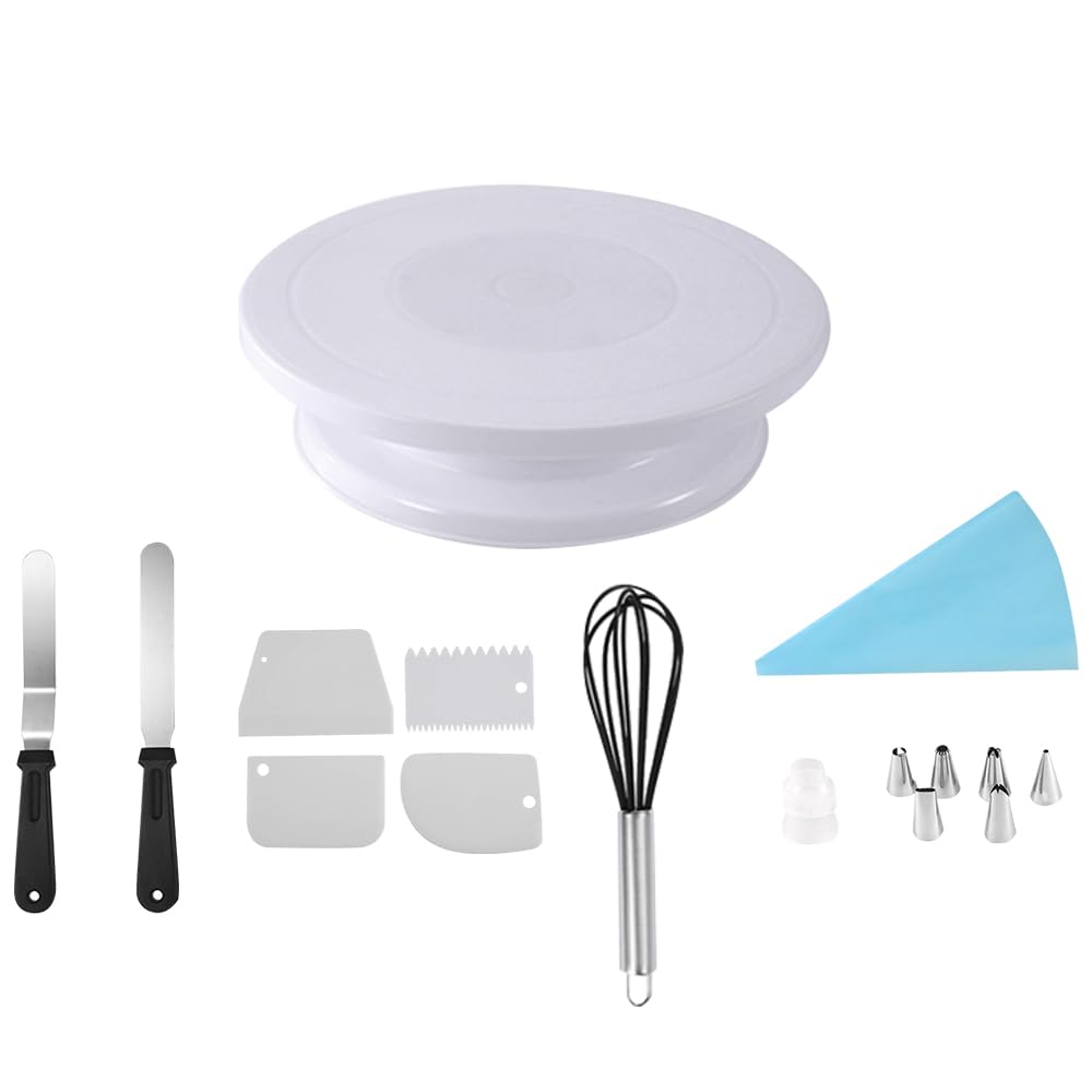 

Набор из 16 предметов: вращающаяся подставка для торта с нескользящей поверхностью, вращение на 360 градусов, 28 см, материал PP, для выпечки