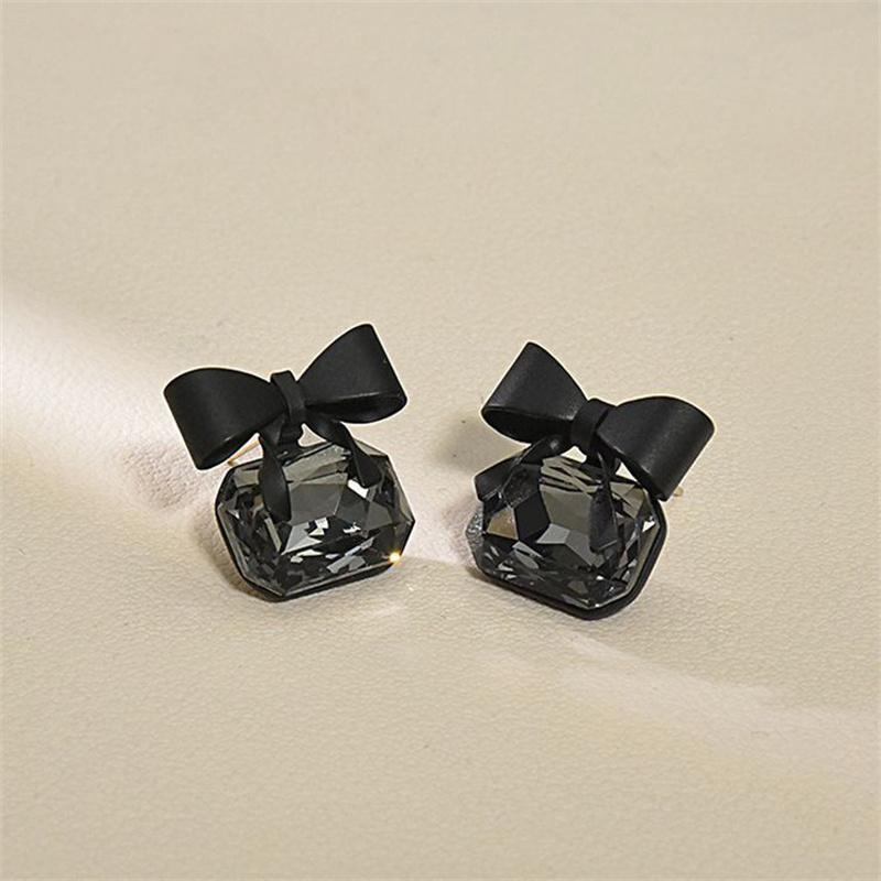 New Jewelry Fashion Black Bowknot Cube Crystal Earring Square Bow Earrings For Women Pretty Gift