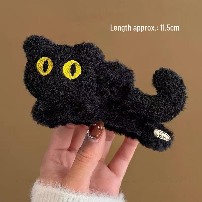 

Cute Black Kitten Plush Hair Claw Clip for Women - Large Autumn/Winter Headwear