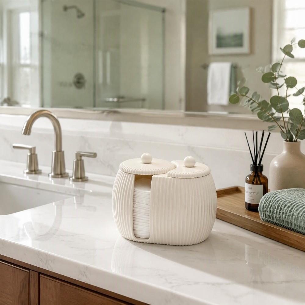 3D Printed Cosmetics Storage Box Striped Pattern Cotton Pad Holder  Washbasin Counter Decor